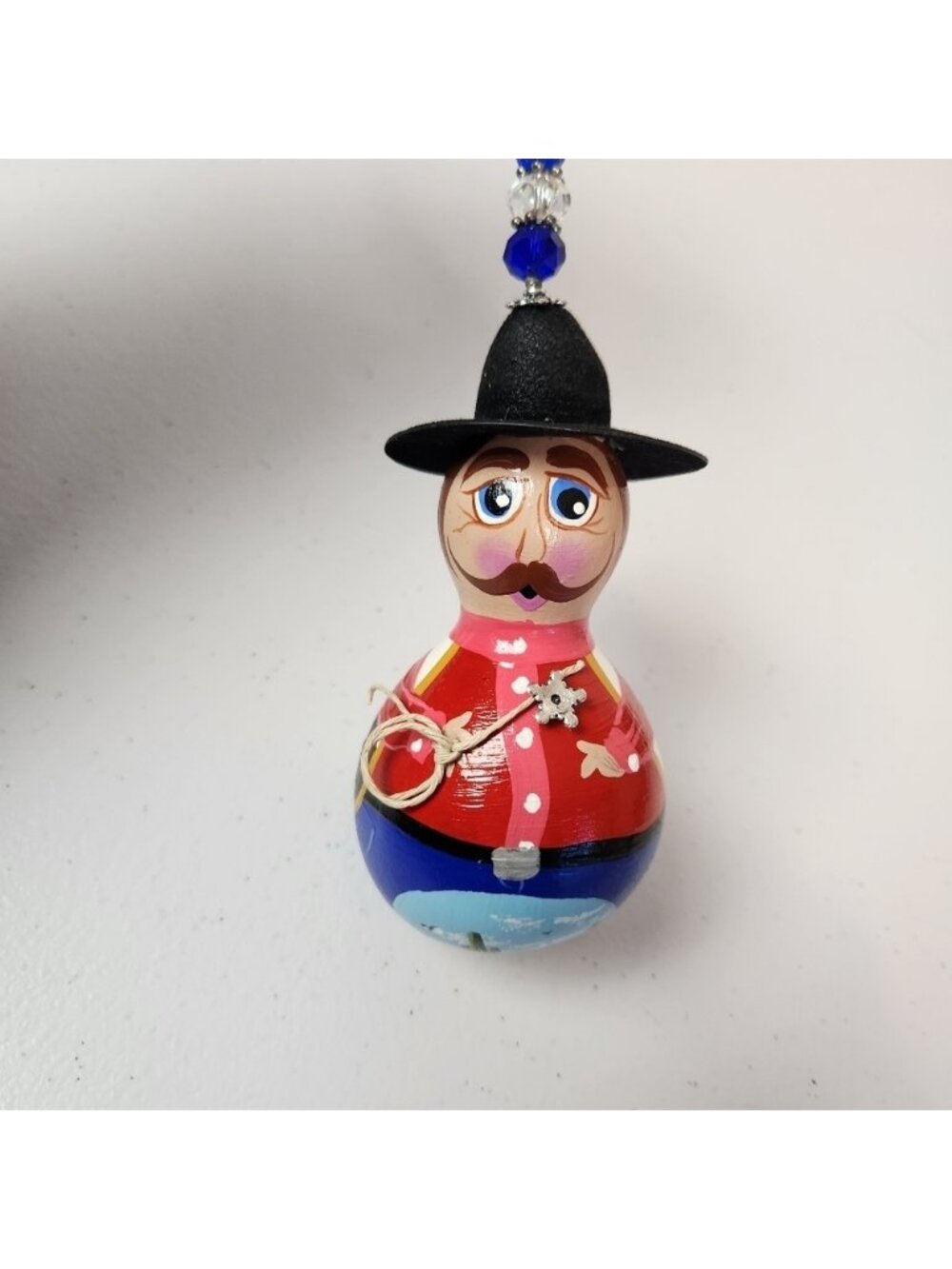 Vintage Handpainted Sherriff Gourd Christmas Tree Ornament Western Folk Art